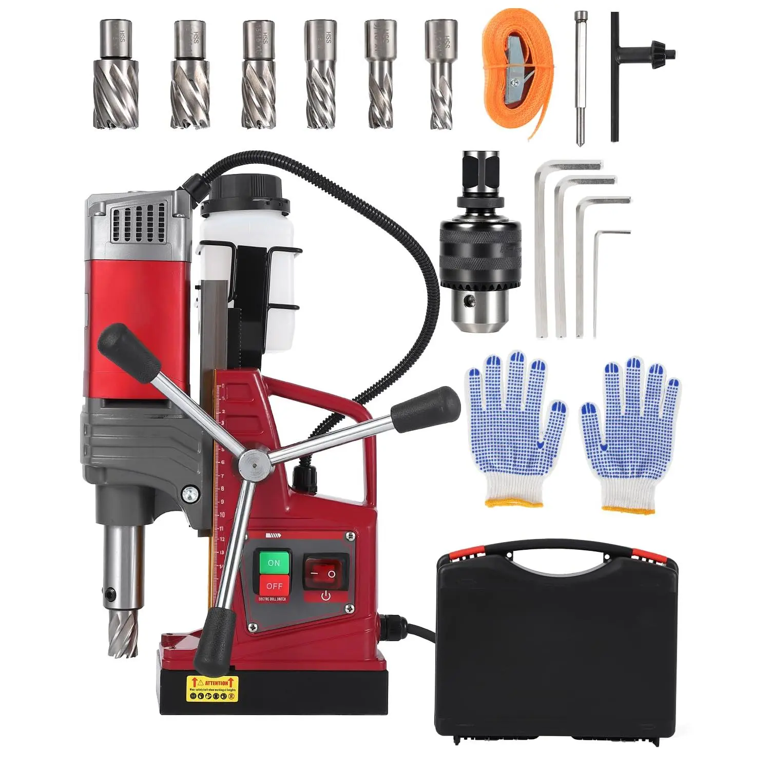 Magnetic Drill Press Kit with 1.57" Capacity, 1450W Power, 820RPM Speed, 2922LBF Force, Double Dovetail Design Portable Drilling Machine for Industrial, Workshop and Home Use