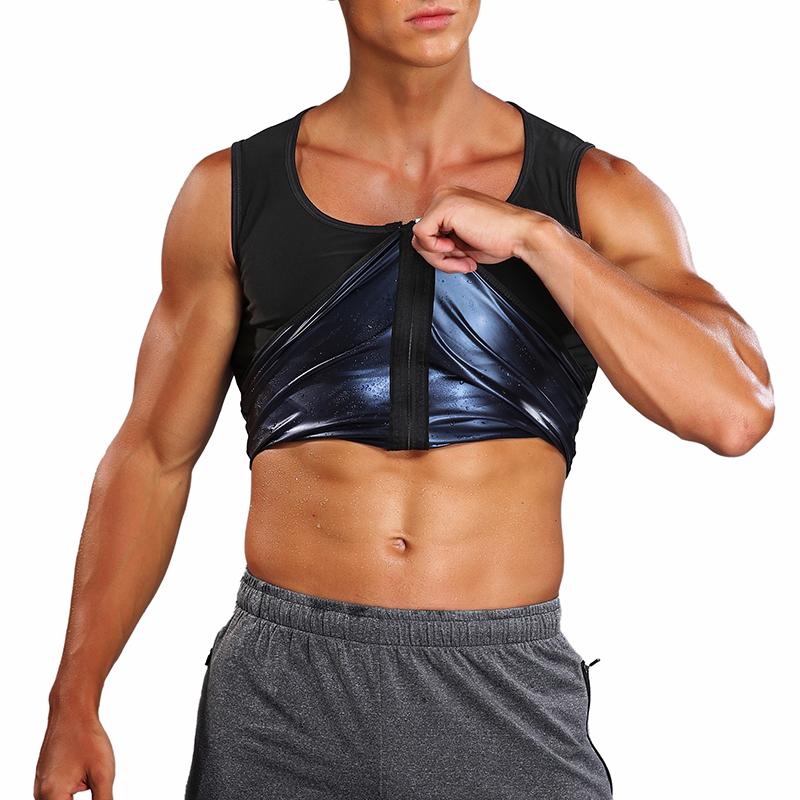 Men's Zip Up Sweat Sauna T-Shirts,Men Body Shapr Vest Tank Top,Fitness Workout Sports Vest ,Gym Excerise Sleeveless Top