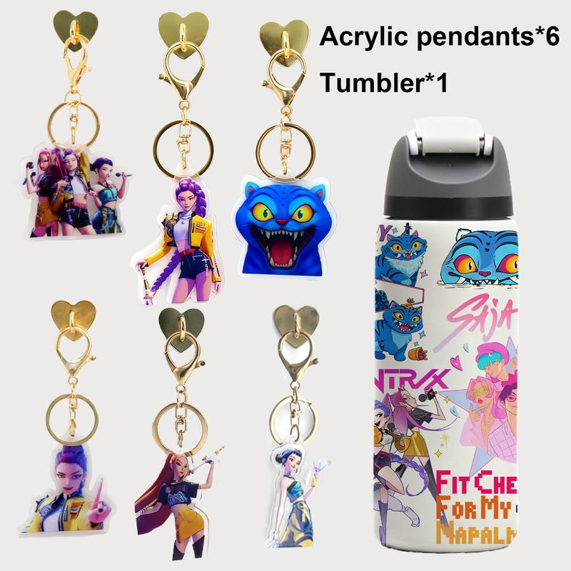 AuraCup 1pc 19/24/32oz Stainless Steel Insulated Tumbler, Insulated Travel Drinkware, KPop Demon Hunters, with Lid and Straw, Keep Hot 12H/Cold 24H, Great for School, Travel or Coffee, Gift for Teens or Pop Culture Fans, Valentine’s Day