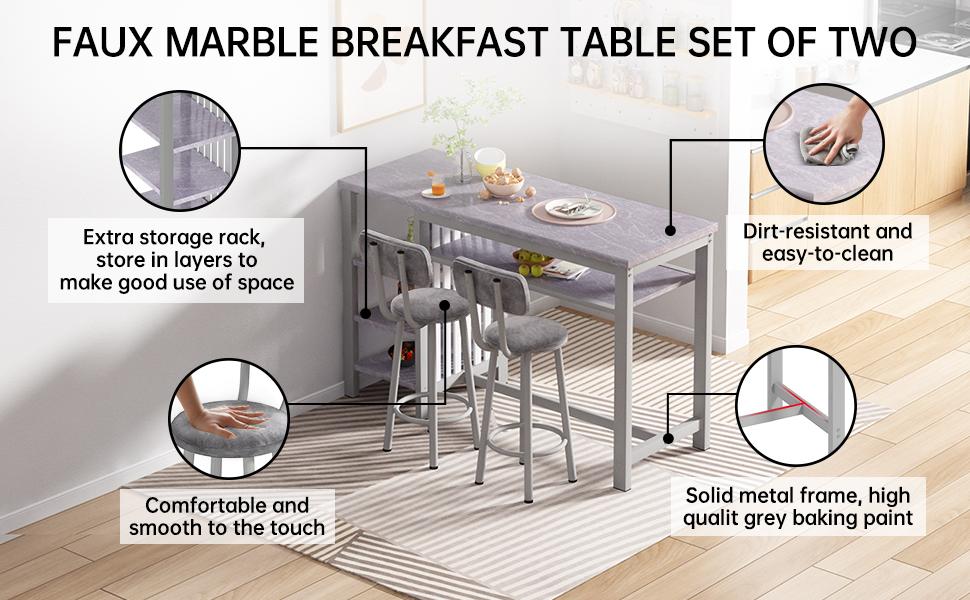 AWQM Set of 3 pub table and chairs, Modern White Faux Marble Table with 2 PU Cushion Bar Stools, Kitchen Counter with 3 Tier Storage Shelves, Space Saving Table for Home & Kitchen, Black Frame, Gold Frame AWQM Set of 3 pub table and chairs, Modern White Faux Marble Table with 2 PU Cushion Bar Stools, Kitchen Counter with 3 Tier Storage Shelves, Space Saving Table for Home & Kitchen, Black Frame, Gold Frame