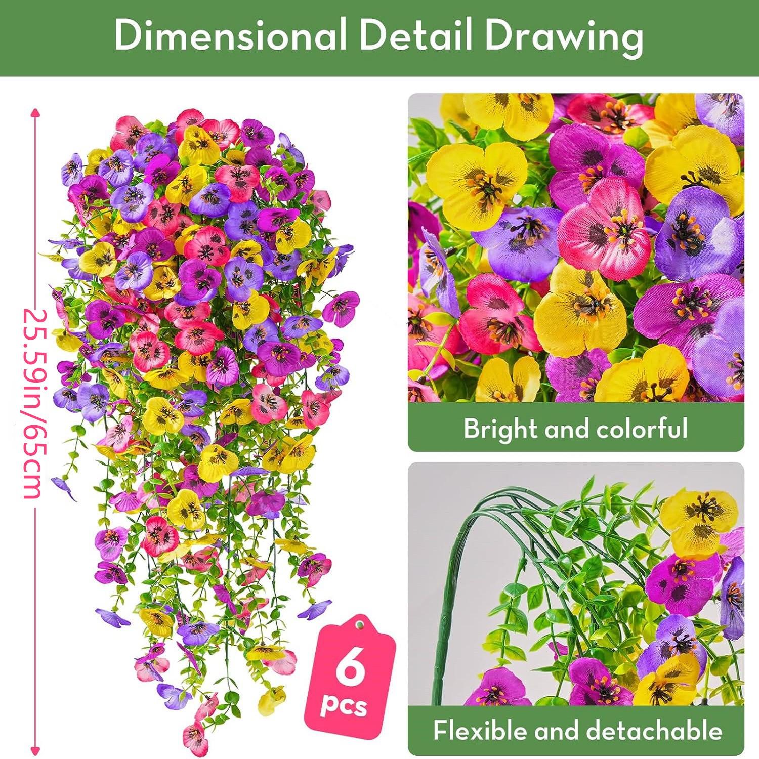 Artificial Fake Hanging Flowers for Outdoors Planters,6PCS Artificial Flower Set UV Resistant Faux Pansy Spring Flowers for Outside Porch Patio Garden Window Box Flower Arrangements (Mixed Colors) #GLOBAL PICKS