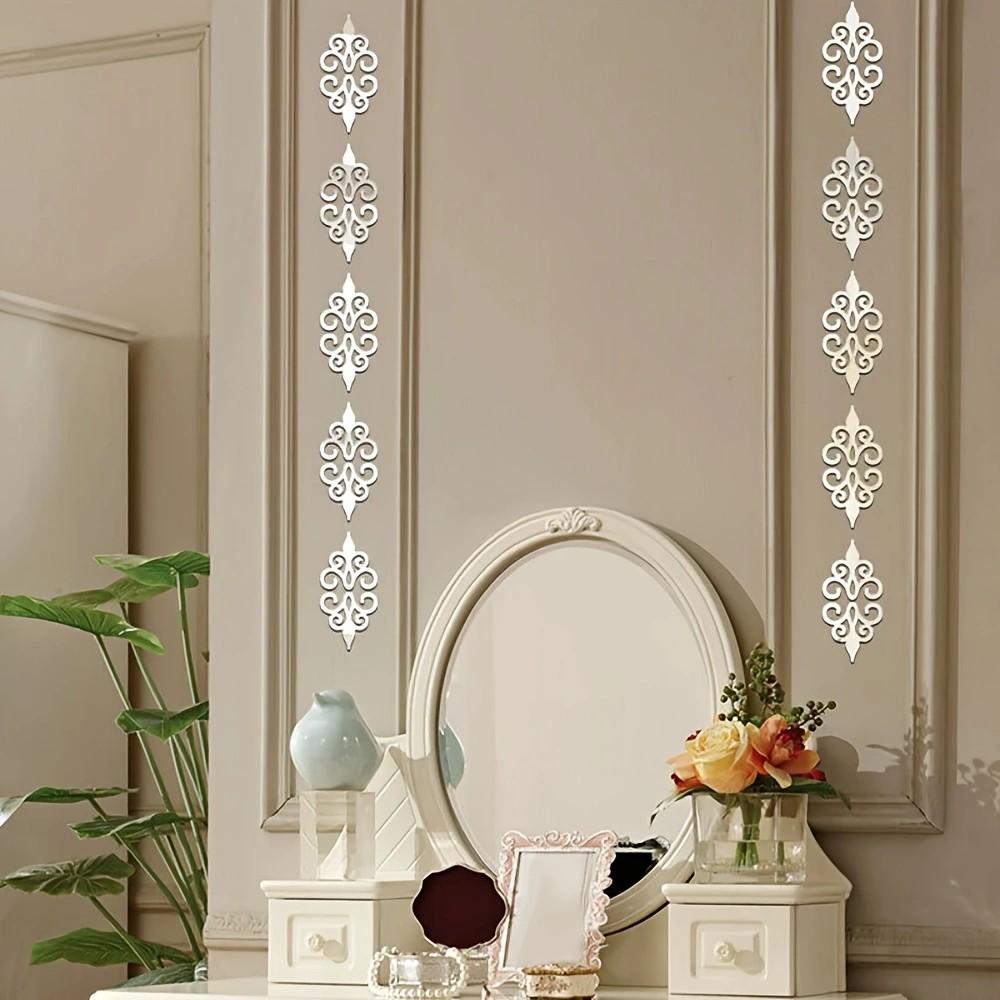 European Floral Mirror Wall Sticker, Self-Adhesive Vintage Frame Decor, Living Room Entryway Decoration, Acrylic Universal Use