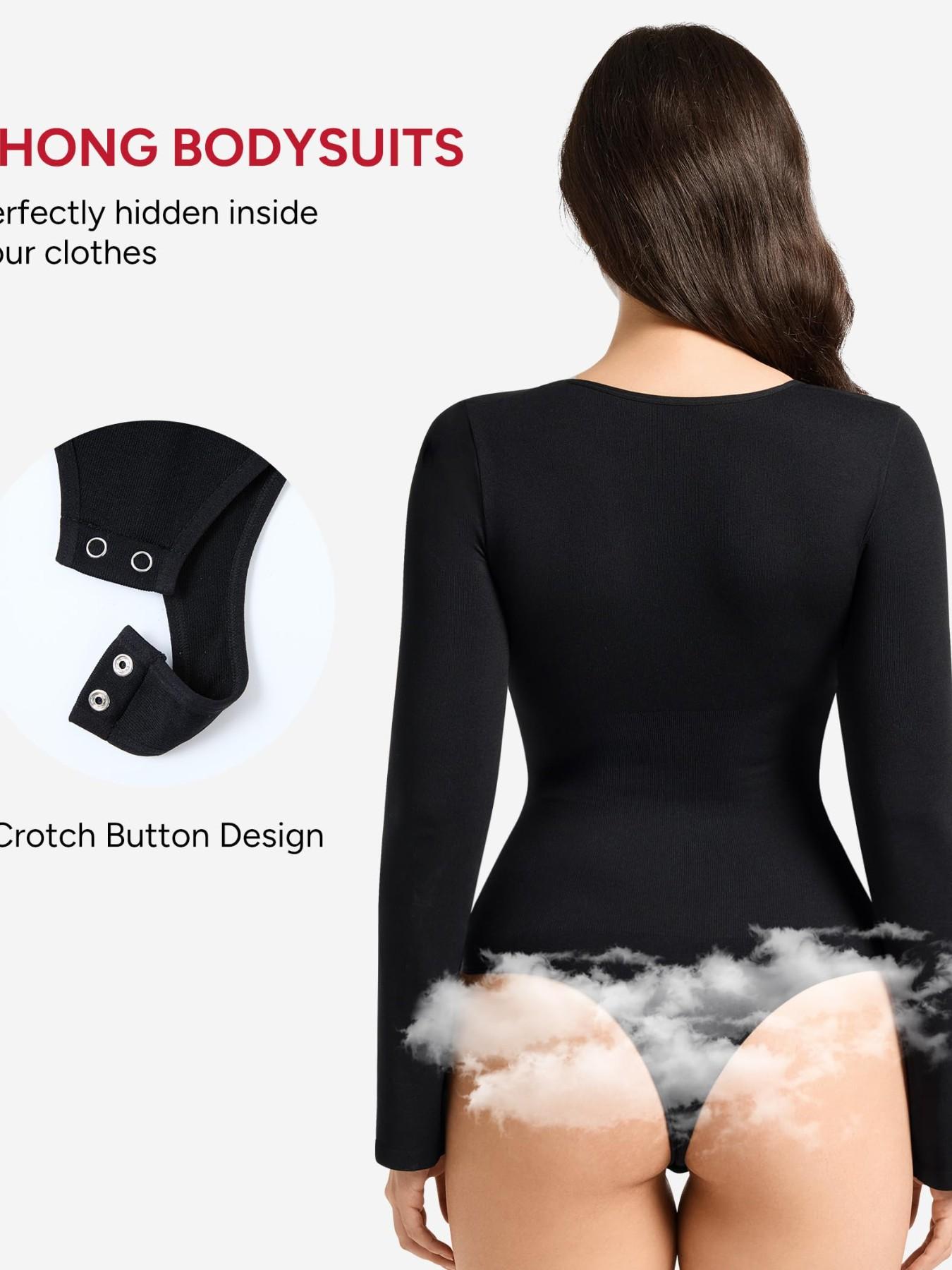 Women's Long Sleeve Bodysuit, Shapewear Flat Belly Shaper, Waist Cinching Shaping, Square Neck Bell Sleeve, Comfortable Fit, Perfect for Daily Wear