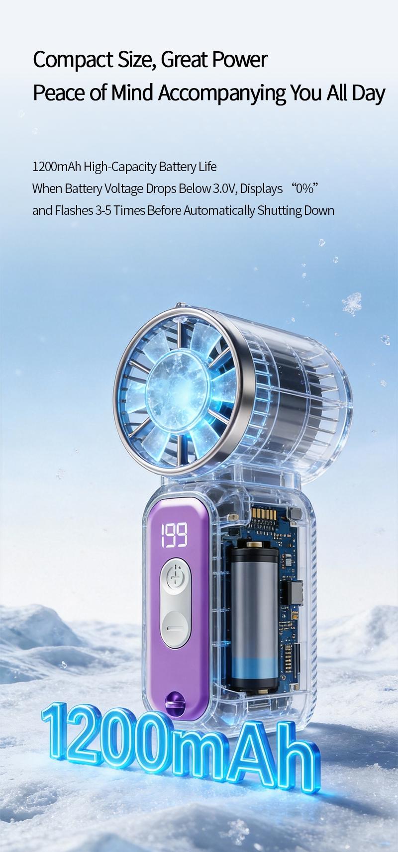 Adjustable in 199 positions, handheld fan cooling board, high wind speed and airflow, portable design, suitable for use in homes and offices, durable and efficient.