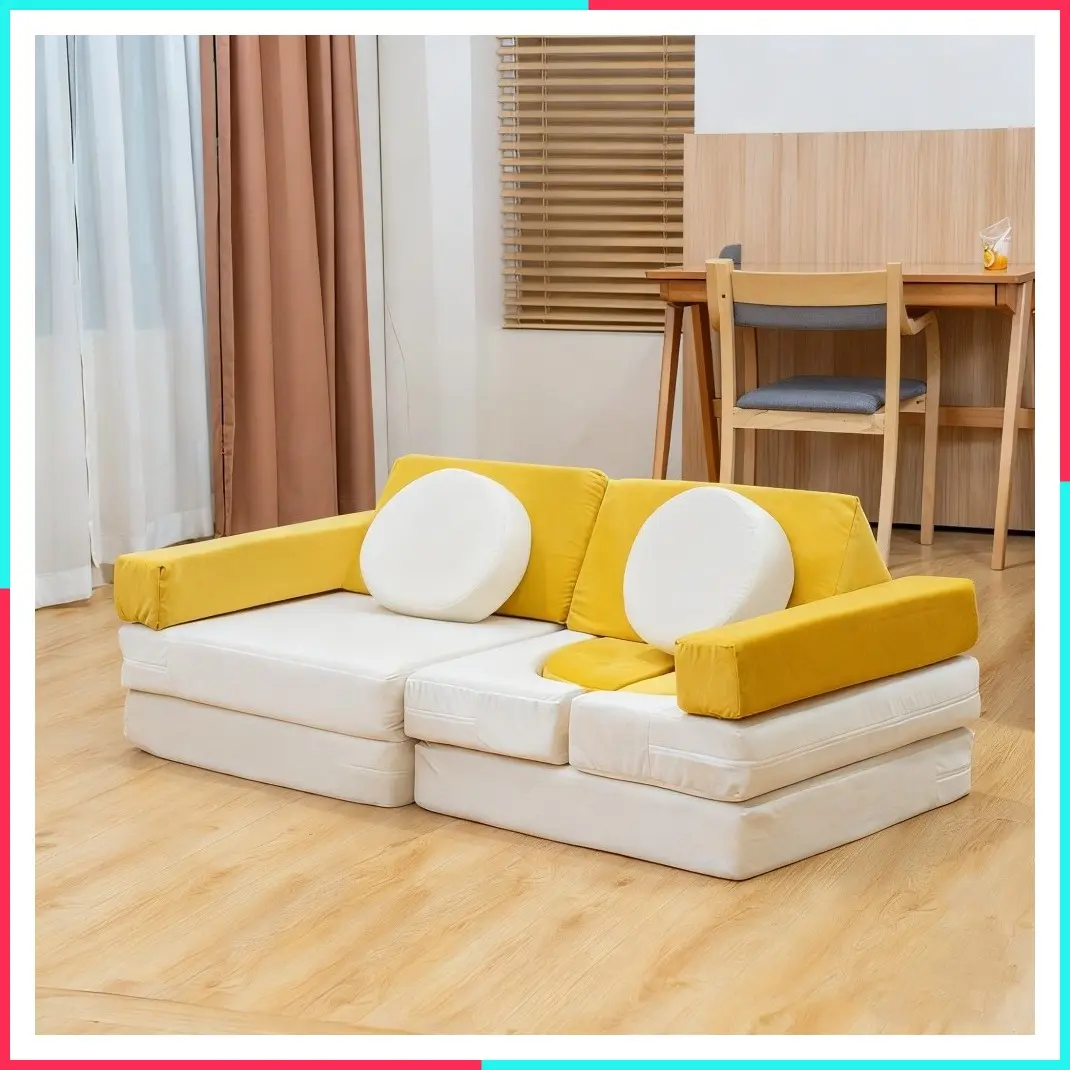 Modular Sectional Sofa Set with Round Cushions for Living Room and Bedroom