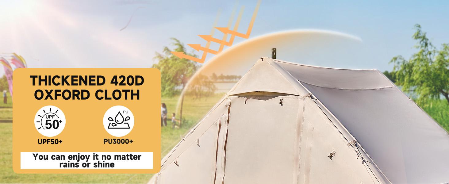 Lilypelle Inflatable Tents for Camping, Blow Up Tent with Hand Pump, Easy Setup Inflatable Hot Tent with Stove Jack, Waterproof Oxford Air Glamping Tents for Camping Adult 4-6 Person