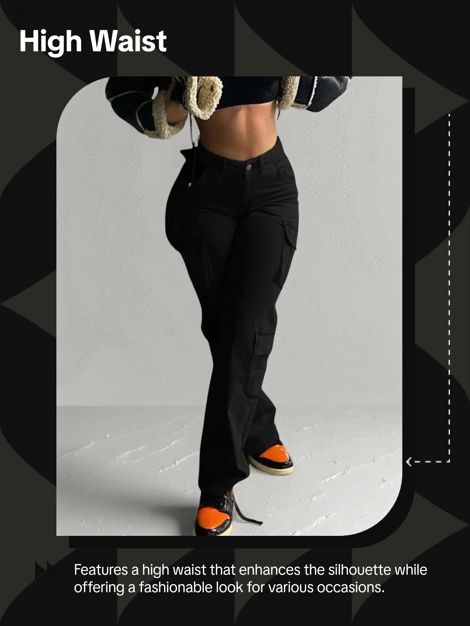 GILIPUR Y2K Women's Plain High Waist Cargo Pants, Street Fashion Comfortable Cargo Pockets Design Trousers for Daily Wear, Ladies Bottoms for All Seasons  Kpop Style Streetwear Pocket Design Lady Loose Clothe,Cotton Clothing