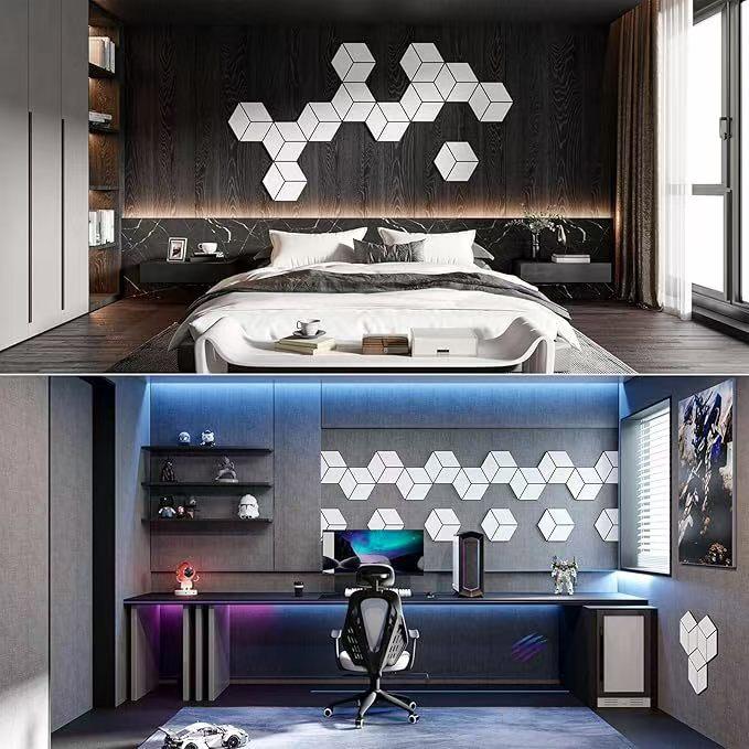12pcs Hexagonal Self-Adhesive Sound Absorbing Panels, Indoor Noise Reduction Wall Decor, Thick Polyester Fiber, Living Room Decoration
