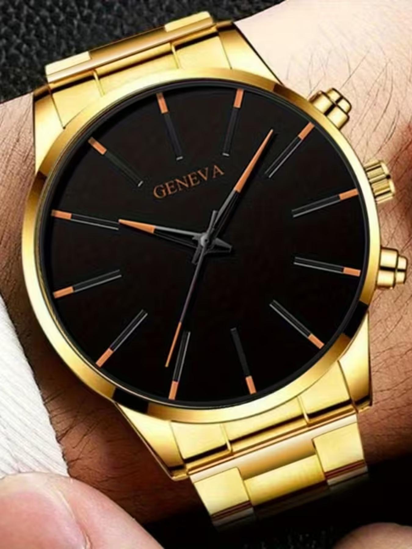 3-Piece Men's Watch and Necklace Bracelet Set - Gold Luxury Quartz Watch with Matching Chain, Casual Simulation Watch,/Father's Day Gift, Affordable Watch Set