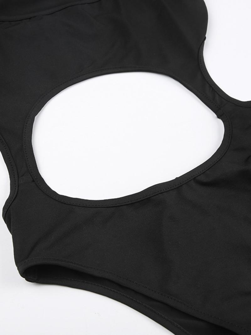 Women's Plain Cut Out Bodysuit, Street Fashion Solid Sleeveless Bodysuit for Daily Outdoor Wear, Summer Clothes for Women