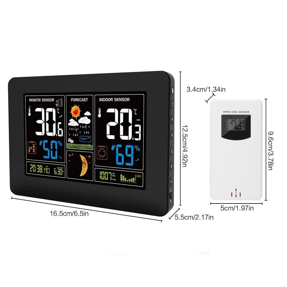 Multi-Function Wireless Weather Station with Color Display, Indoor Outdoor Lcd Thermometer Hygrometer, Alarm Clock, Weather Forecast, Barometer, Moon Phase and Environmental Monitor for Home.