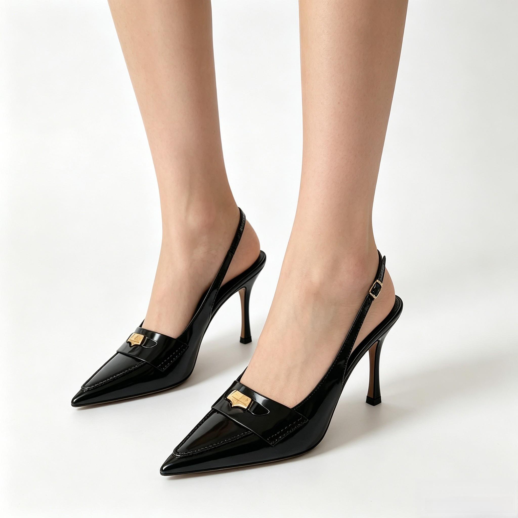 Womens Pointed Toe Sandals Slingback Kitten Heel Pumps Slip On Ankle Buckle Dress Shoes summervibes Office Approved Kitten Heel Slingback Shoes for Women, Black Patent Leather Pointed Toe Low Heels,  black kitten heels, slingback kitten hee