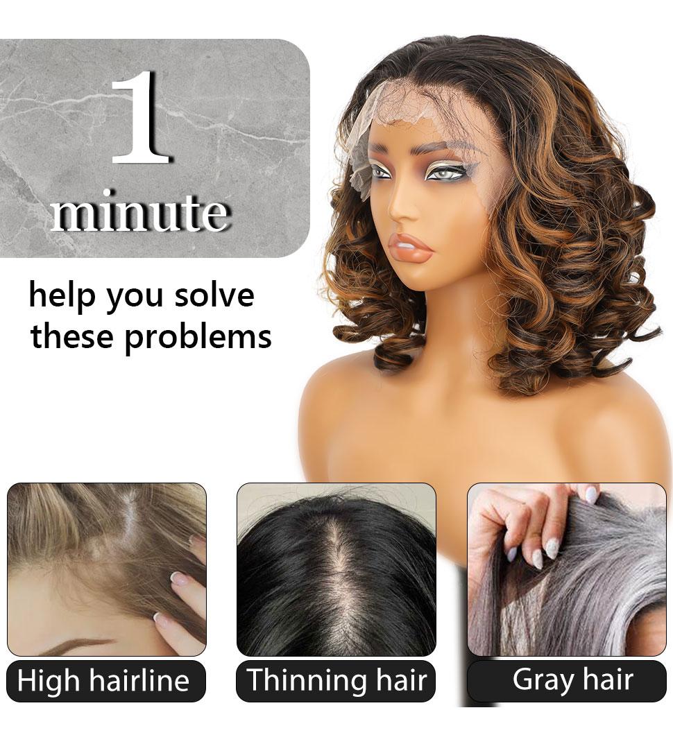 [ AISI HAIR ]13X4 short Lace Front  12inch Curly large Hair wave Wigs for women, Synthetic Wig for Daily Party Use (Black with Brown HighLight)