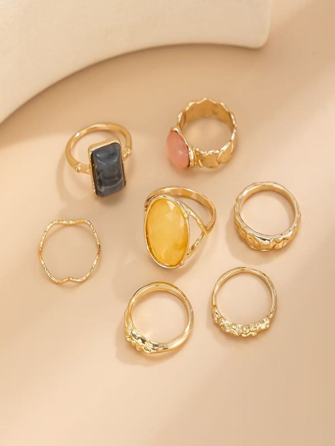 Vintage Gold Stacking Rings | Boho Chic Aesthetic Jewelry | Clean Girl Look Essentials | High-End Textured Rings for Girls