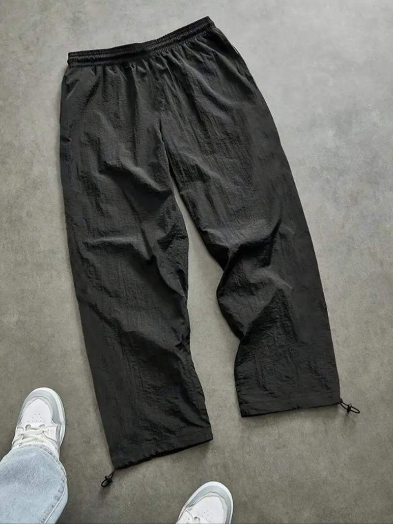 Men's Fashion Casual Sports Pants, Athleisure Style Bottoms, Unique Print, Loose Fit, Nylon Fabric, Lightweight Comfort, Waist Drawstring, Adjustable Ankle Cuff