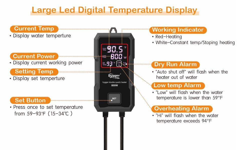 hygger Aquarium Heater 300W/500W/800W/1000W, Submersible Fish Tank Heater with Digital LED Controller and Intelligent Leaving Water Automatically Stop Heating System, for Freshwater and Saltwater hygger Aquarium Heater 300W/500W/800W/1000W, Submersible Fish Tank Heater with Digital LED Controller and Intelligent Leaving Water Automatically Stop Heating System, for Freshwater and Saltwater