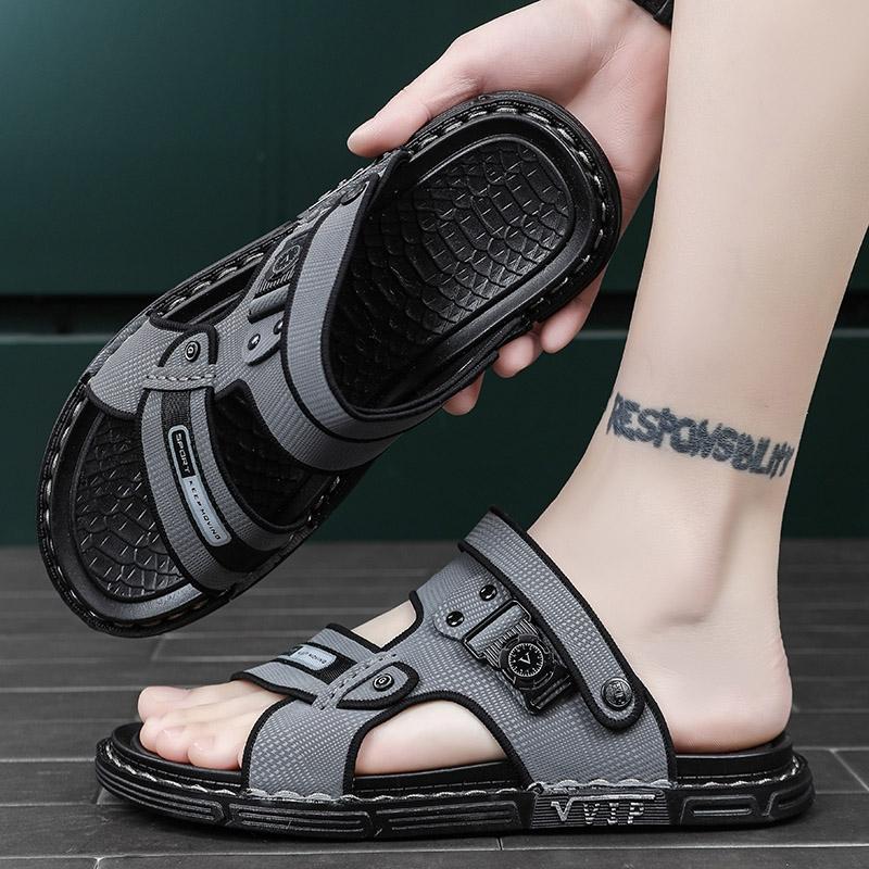 New Summer Men's Fashion Casual Outdoor Slippers, Trendy Stitched Two-In-One Sandals, Comfortable Non-Slip Beach Shoes
