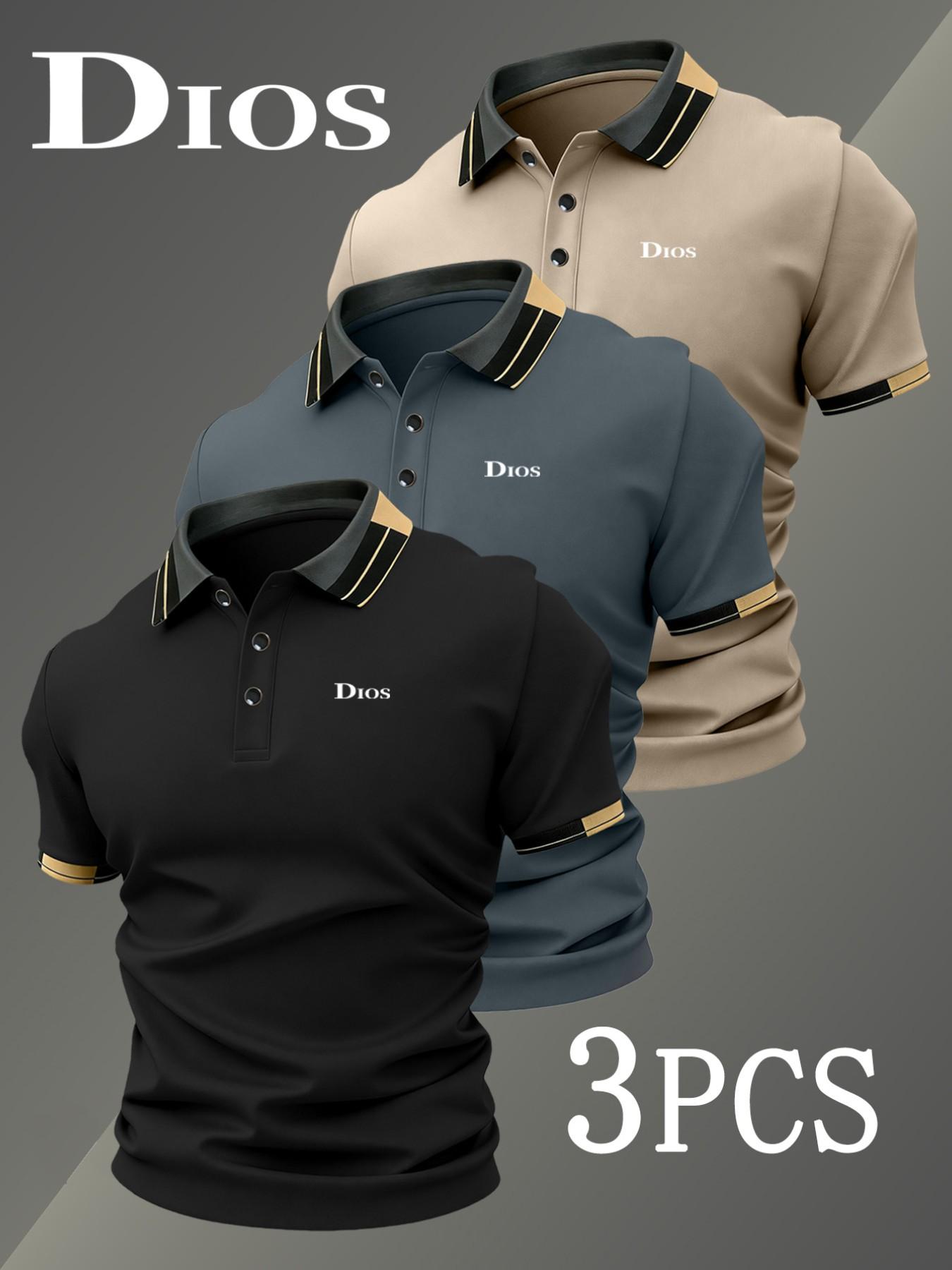 Men's Golf Polo Shirt Set, Casual Golf Polos, 5121 Fashion Ck Logo Print, Collared Stretch Casual Breathable All-Season Comfortable Durable High-End Polo Shirts
