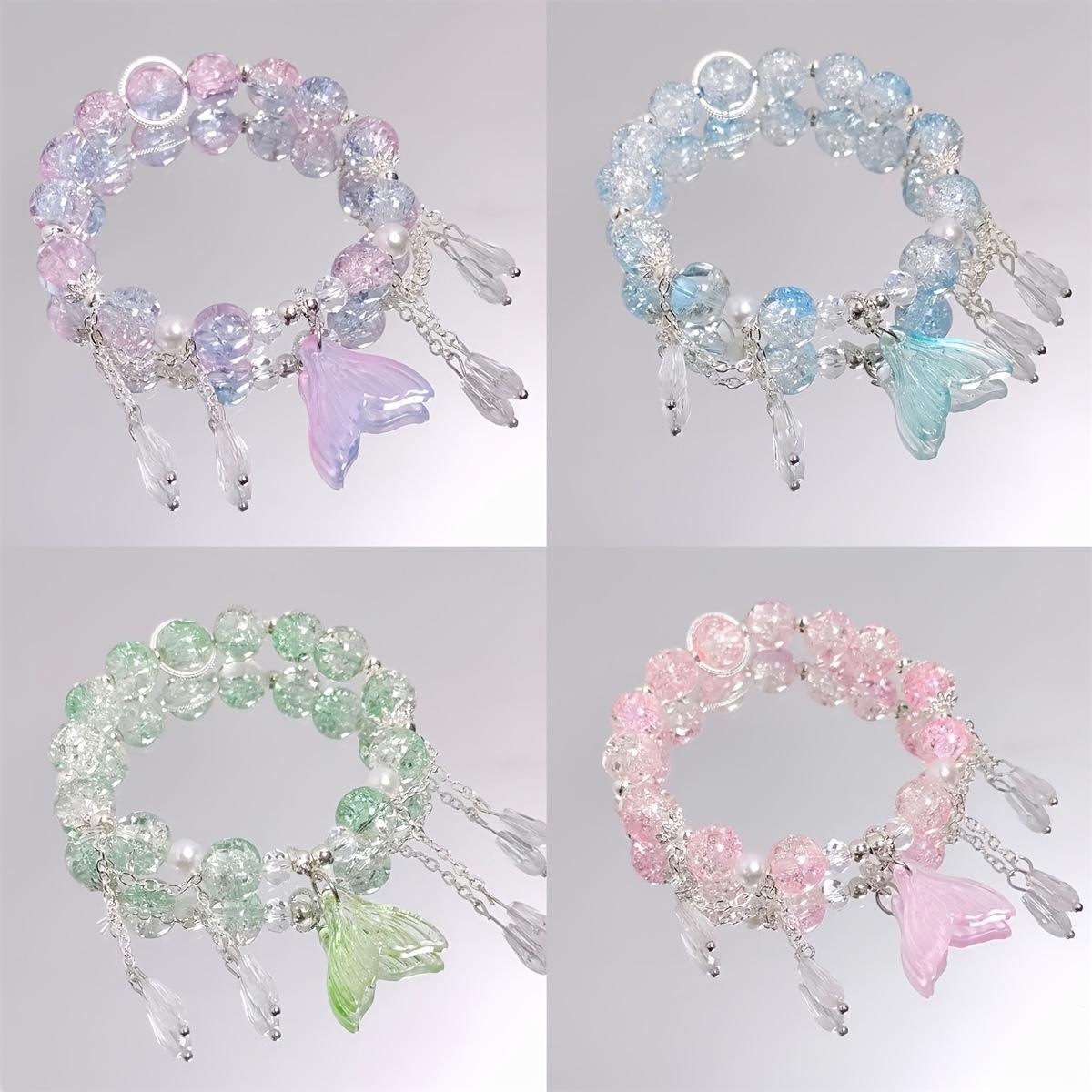 Girls' Rainbow Beaded Charm Bracelet Matching Set - 5/12/20Pcs Multicolor Butterfly, Flower, Heart & Star Charms, Adjustable Elastic Cord, Casual Wear Jewelry for Valentine's Day Gifts, Birthday Party Favors