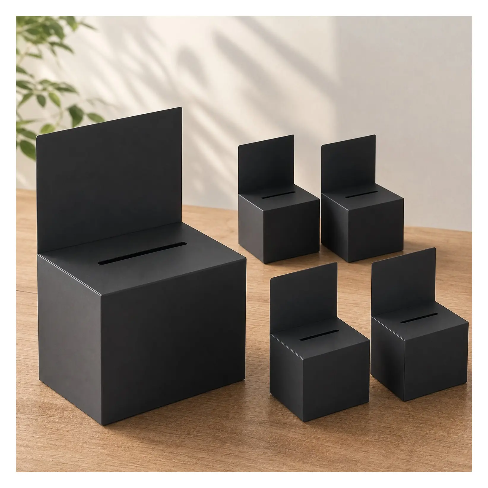 6 Pack Black Cardboard Raffle Boxes with Slot & Removable Header for Fundraising, Suggestion, Donation, and Business Card Voting - 6.5 x 4.5 x 4.5 InchesGift