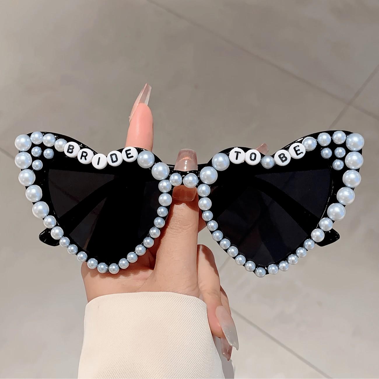 Wedding Bride Glasses with Artificial Pearl Decoration, Bridal Style Monochrome Glasses, Engagement Party Accessory, Bachelorette Gift