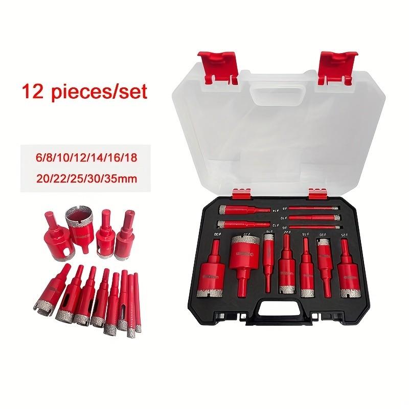12-piece diamond welding red dry drill bit set to achieve efficient and convenient diamond coating, suitable for granite, marble, full-size glass tiles and ceramics.