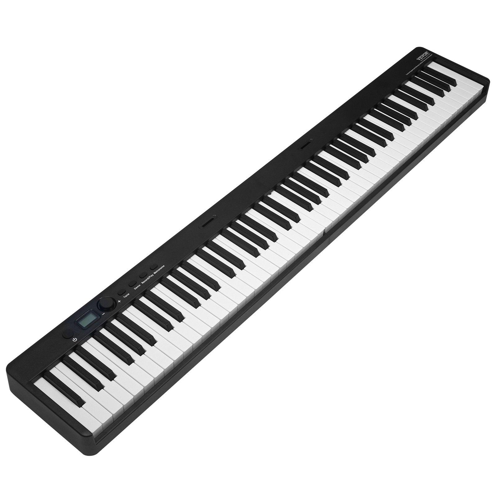 VEVOR 88 Key Folding Keyboard Piano, Bluetooth MIDI, Portable Electronic Digital Foldable Piano with Sustain Pedal Bag Touch Sensitive Keys Headphones, Rechargeable for Beginners Teens Adults, Black