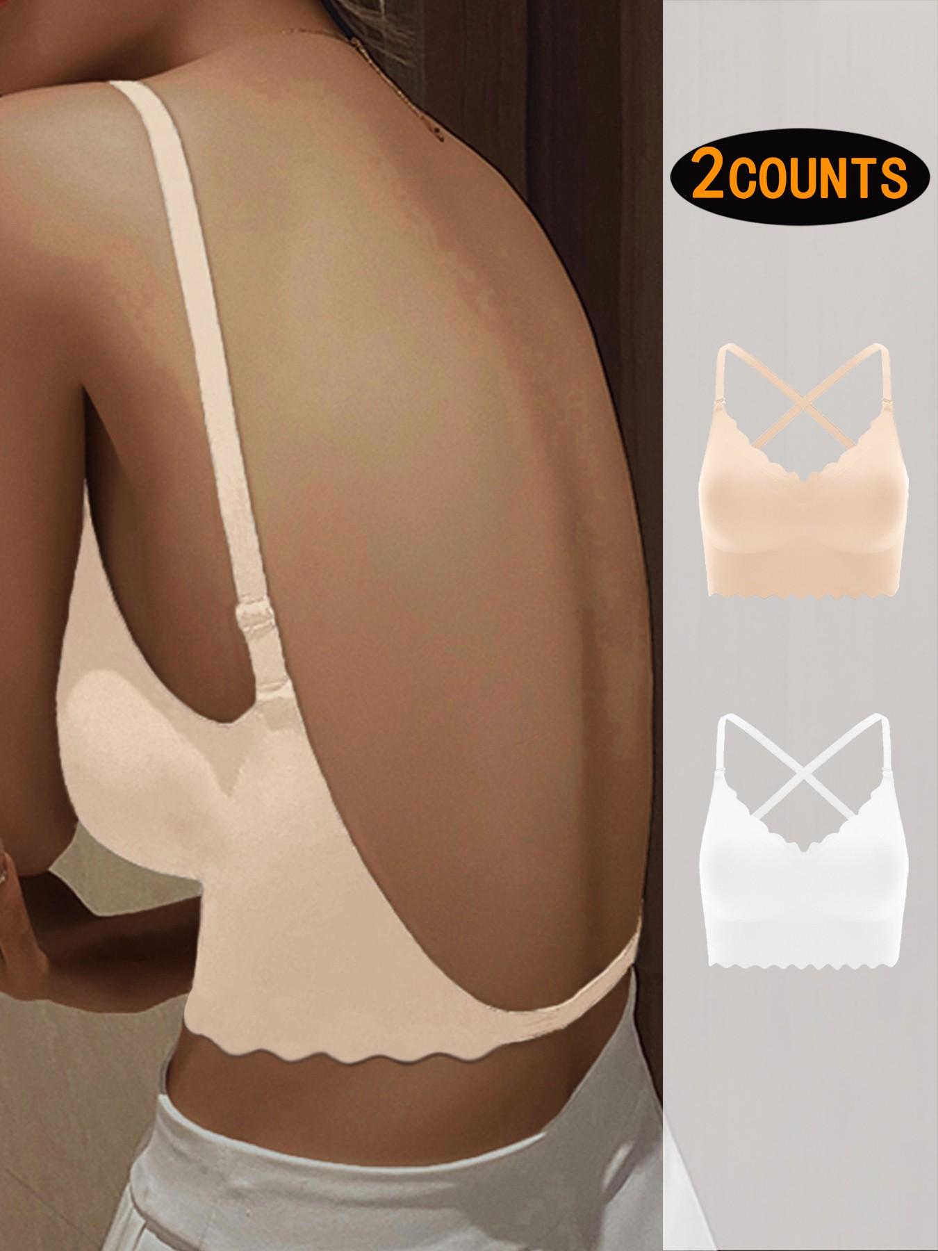 Women's Backless Bra Set, Sexy U-Shaped X-Type Design, Removable Straps, Wave Edge Smooth Seamless Bras, All Seasons, Max Support