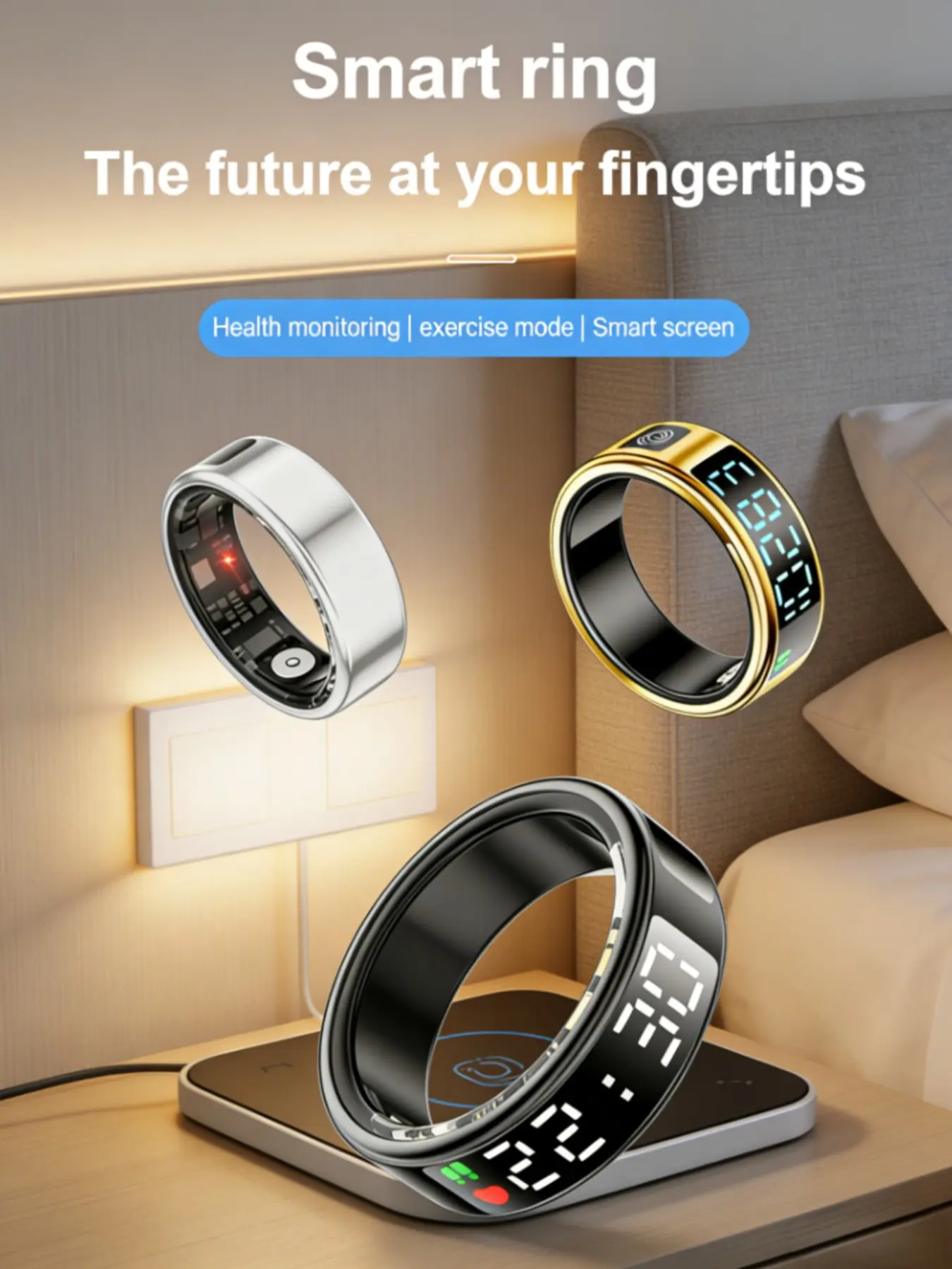 New smart ring with digital display, Fitness tracker, high-end fashion, monitors heart rate, blood oxygen, sleep, and health during exercise. Outdoor sports triple-proof health ring, a caring gift for yourself or loved ones.