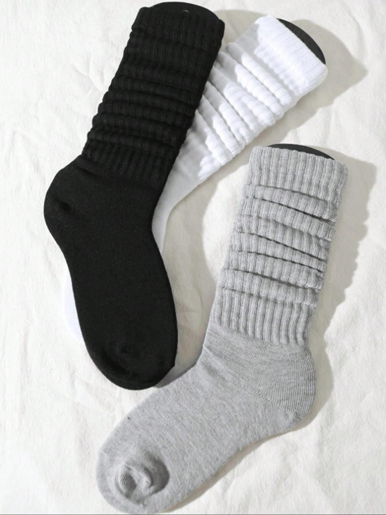 Women's Knit Crew Socks, Dark, Fitted Plain Design, Comfortable Soft Casual Socks, All Seasons