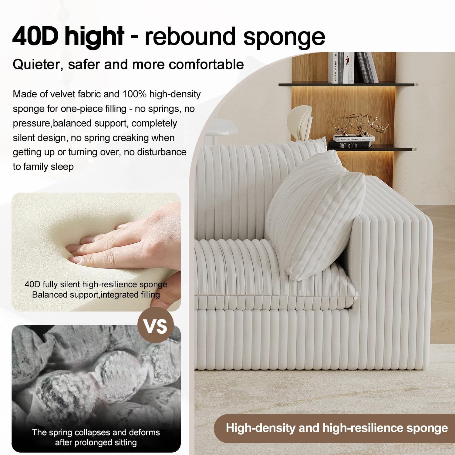 118" Corduroy Modular Sectional Sofa Couch, Oversized 3-Seater Cloud Boneless Couches with Removable Cushion & 2 Ottoman, No Assembly Required, U Shape Deep-Seat Fluffy Couches for Living Room, Compression, Free Combination, Throw Pillow, Luxurious