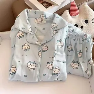 Chiikawa Pajamas Set Usagi Women Autumn Winter Fleece Thickened Warm Kawaii Loungewear Home Sleepwear for Girls Students Gift