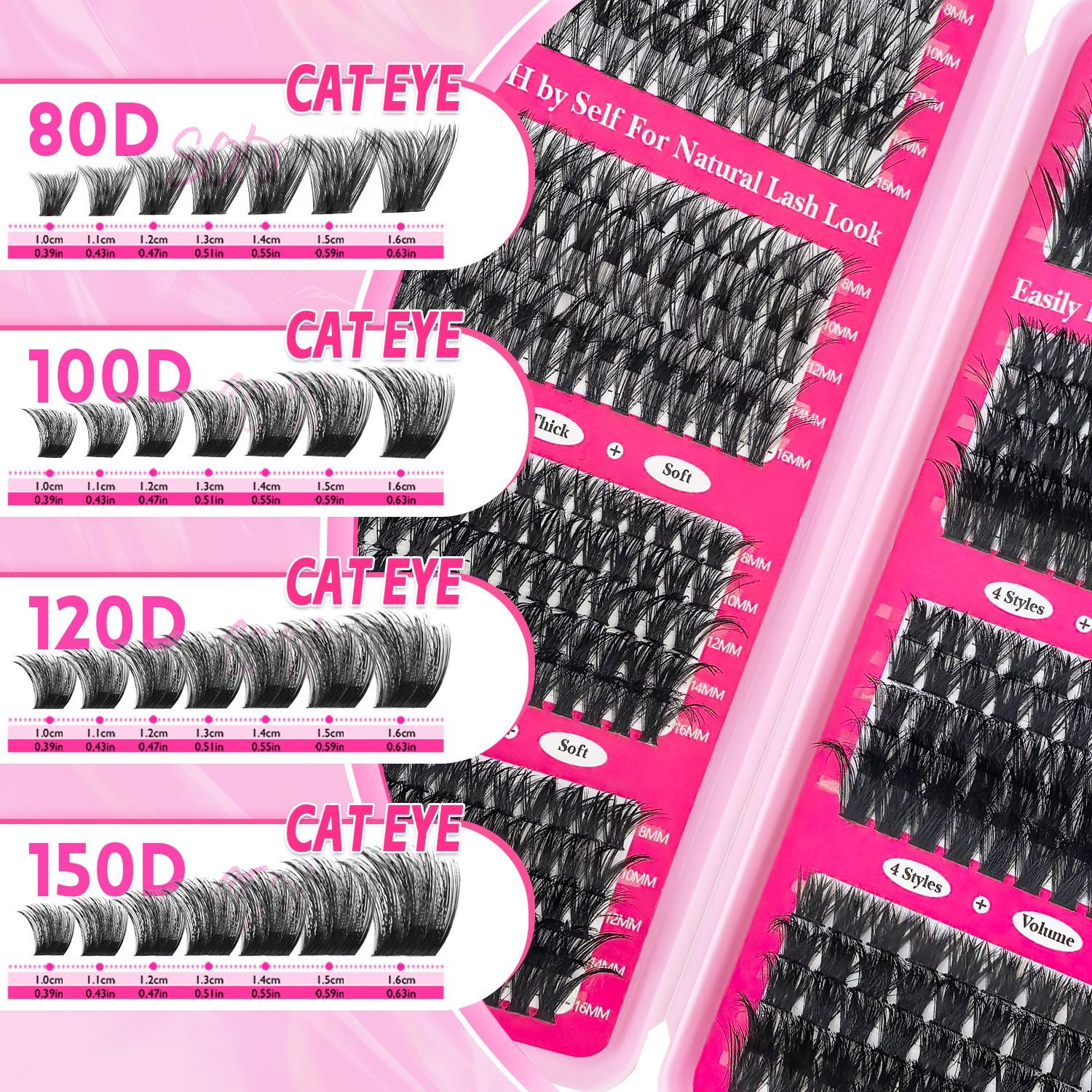 Self Adhesive Individual Lash Extensions D Curl 30D-150D Fluffy Cluster Lashes, Reusable Thick Natural 8-16mm Mixed, Dramatic Look for Party Wedding Daily Music Festival Women Gift