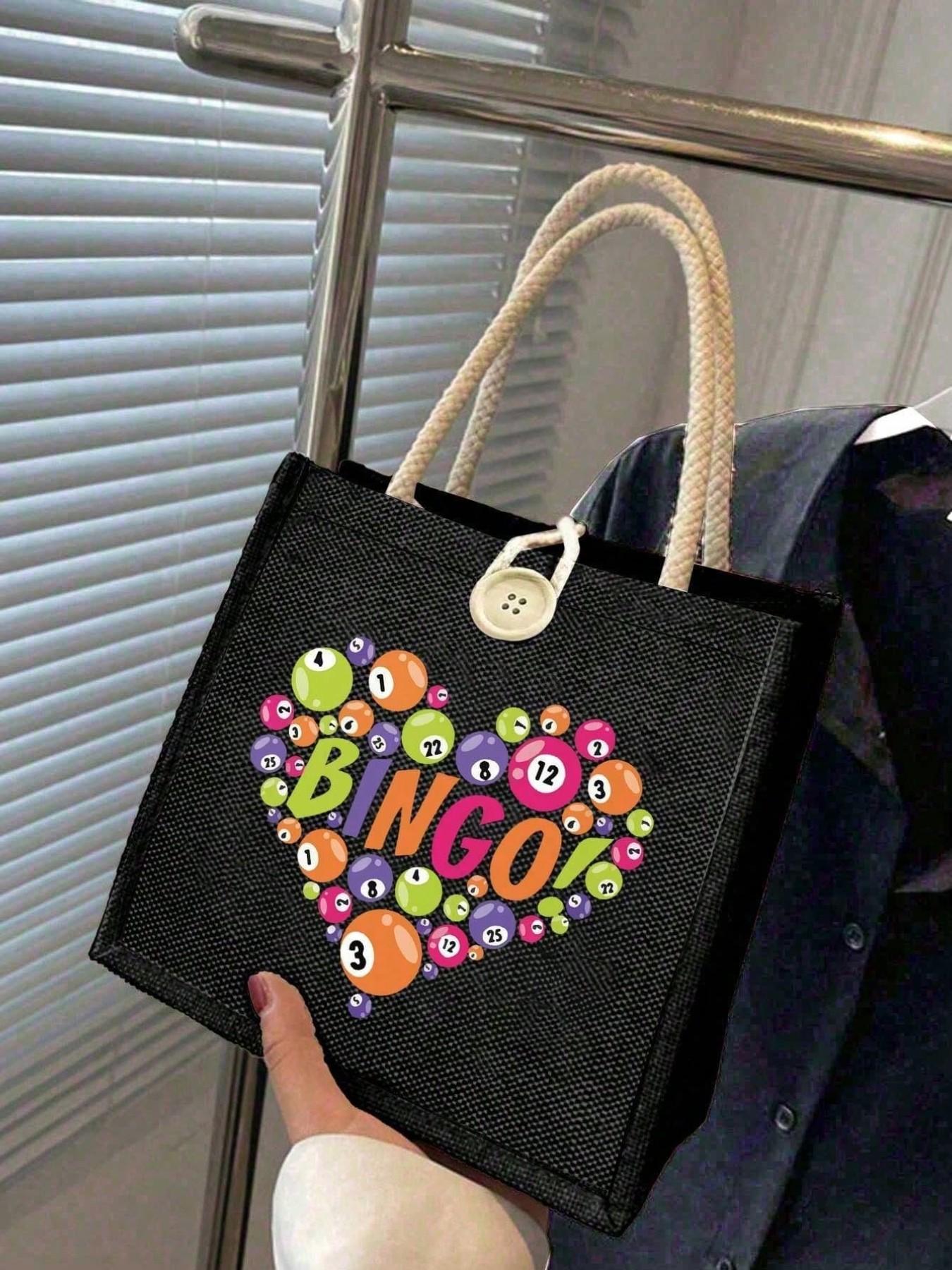 Bingo Theme Handbag Set, Women's Handbag and Wallet, Large Capacity Casual Shoulder Bag, Ideal for Commute, Shopping, Parties, Holidays