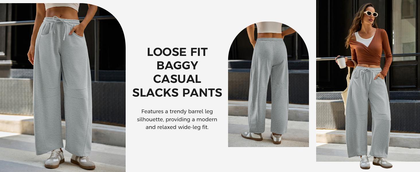 Fisoew Women's Barrel Leg Sweatpant Drawstring Elastic Waisted Wide Leg Pants Casual Active Pants with Pockets #TikTokShopHolidayHaul Womenswear Cropped demitra low rise pants sa capris baggy pants wide leg sweatpants pants for women cargo pants women