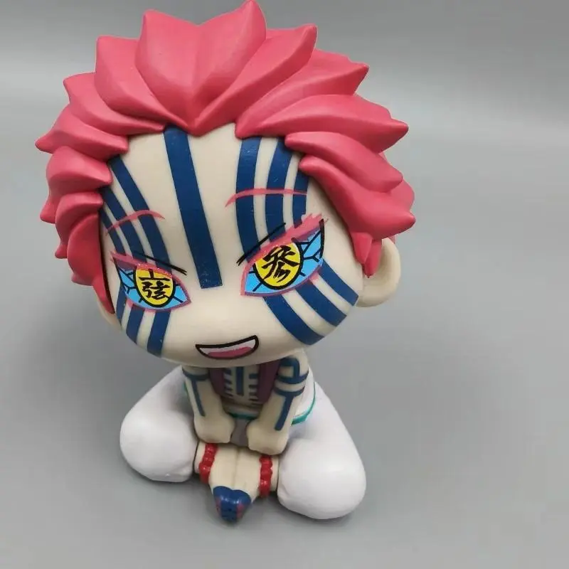 11cm Demon Slayer Action Doll Model Akaza Head Moving Q-Version Doll Mini Series Sitting Anime Doll Desktop Decor Toys Gift