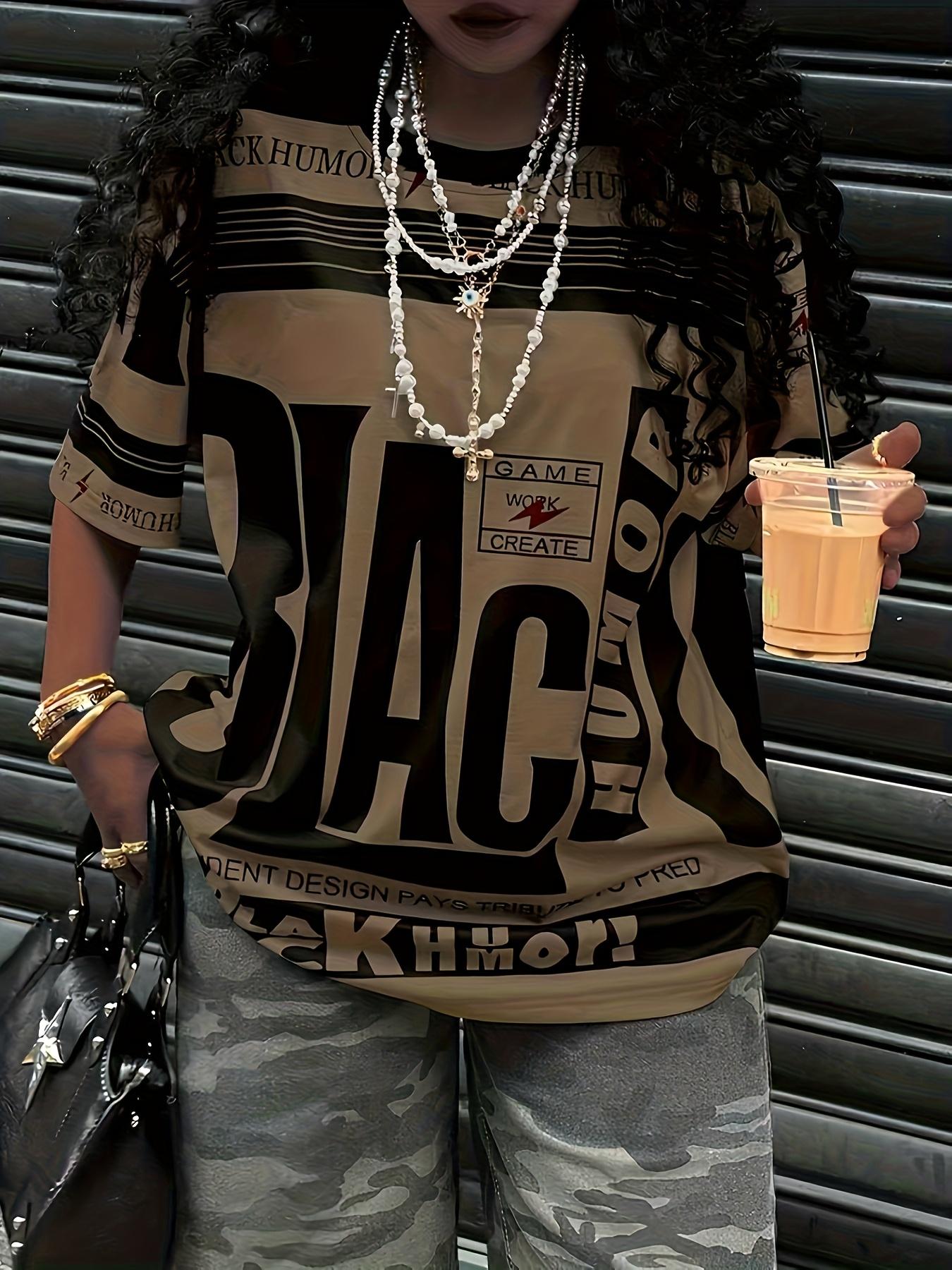 Women's Letter Print Round Neck Fitted Tee, Fashion Casual Crew Neck T-shirt for Daily Holiday Vacation Outdoor Wear, Ladies Clothes for Summer, Top