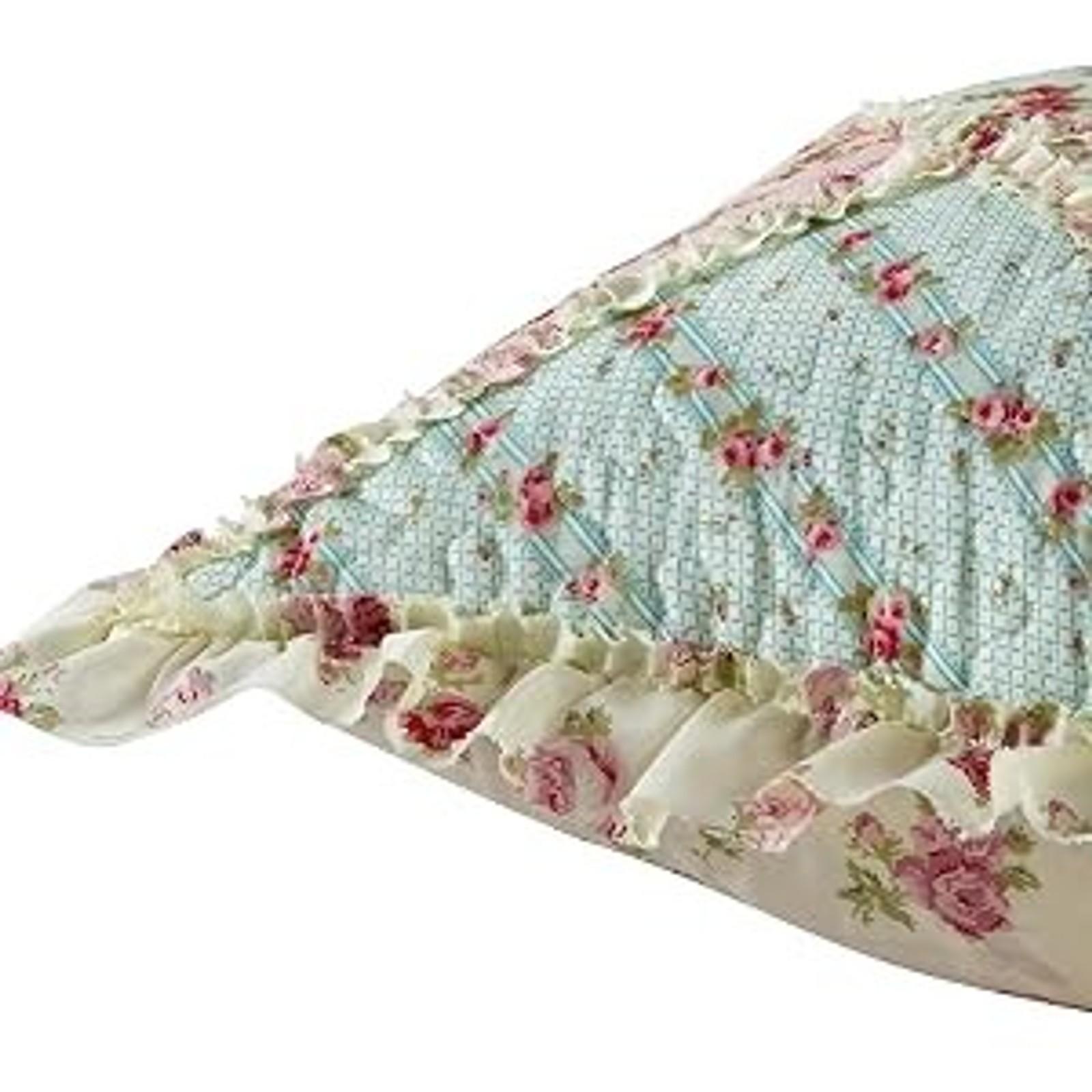 Pink & Green Roses Ruffle Pillow Shams Set, 18 x 18 Inches, Patchwork Quilted Pillow Covers with Ruffles, Washable Throw Cushion Cases for Couches and Beds, Pack of 2Gift Pink & Green Roses Ruffle Pillow Shams Set, 18 x 18 Inches, Patchwork Quilted Pillow Covers with Ruffles, Washable Throw Cushion Cases for Couches and Beds, Pack of 2Gift