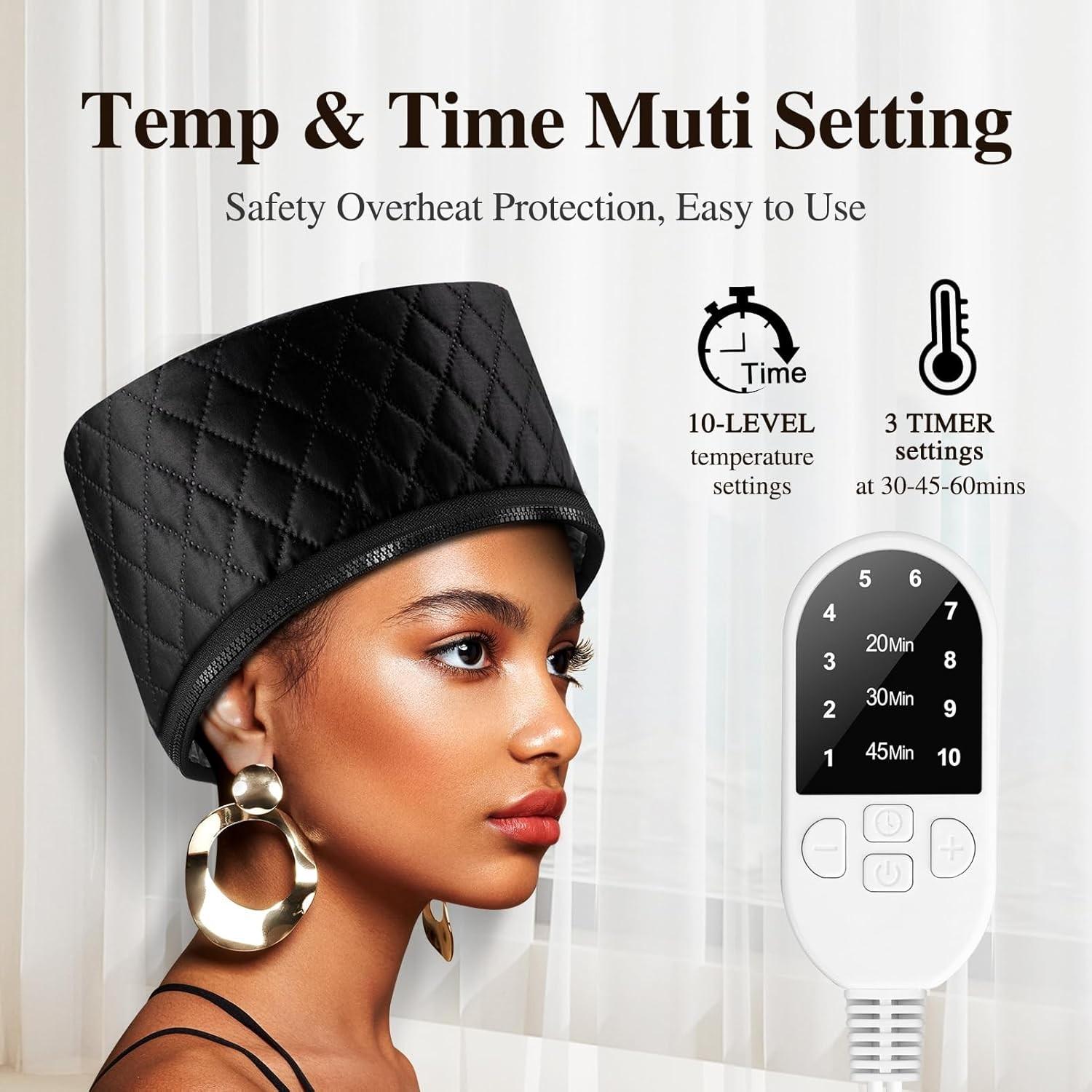 Adjustable Heated Hair Cap for Deep Conditioning, 3-Temp Electric Thermal Steamer Hat, Hot Oil Treatment for Dry Hair, Frizz Control & Moisturizing