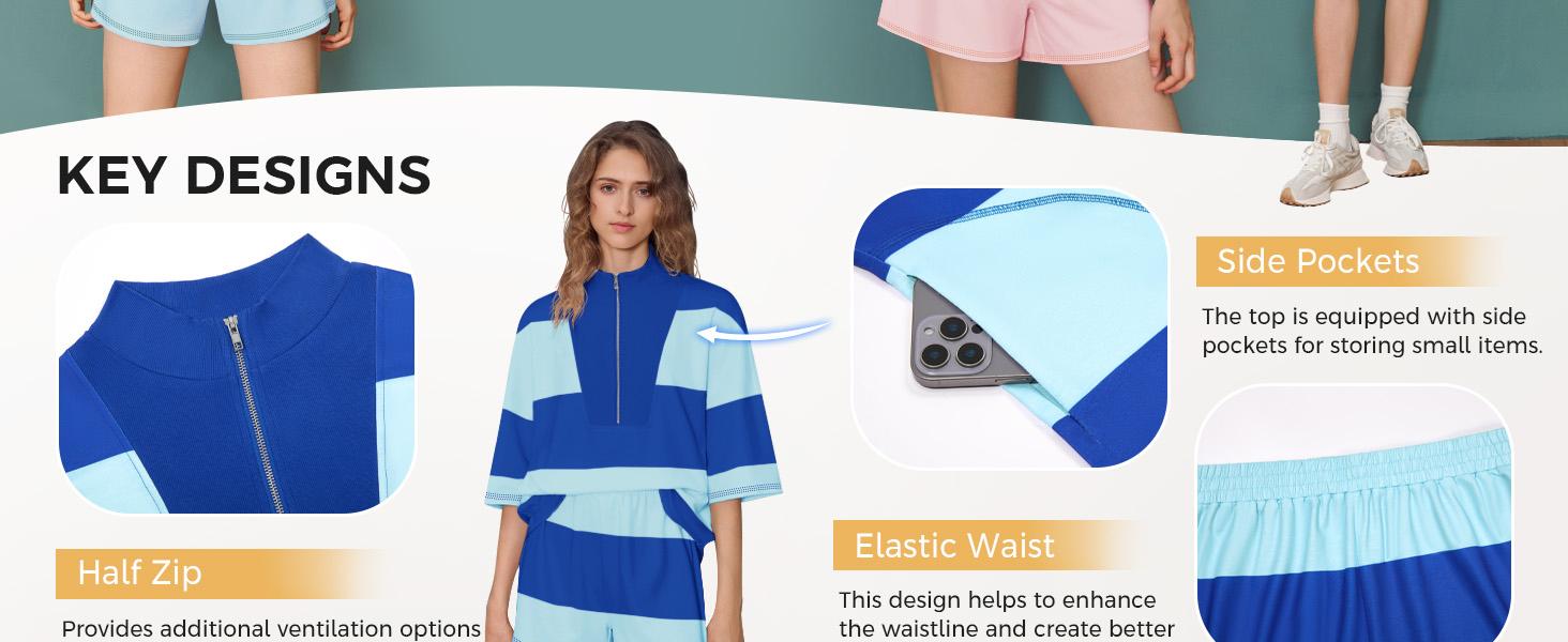 Fisoew Womens 2 Piece Outfits Summer Striped Sweatshirt Workout Shorts Sets Matching Lounge Set Tracksuits #Springtok #TikTokShopJumpstartSale