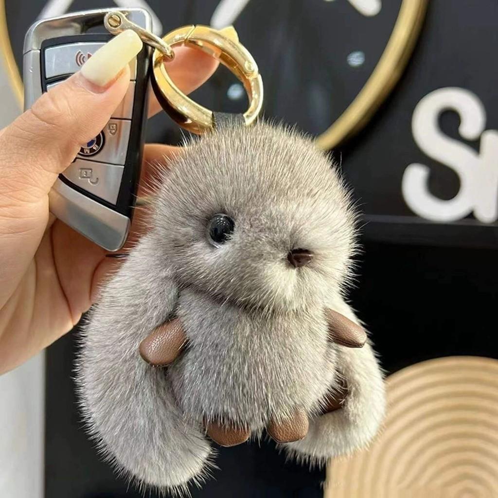Cute Faux Mink Fur Bunny Keychain, Fluffy Bunny Keychain, Plush Car Key Ring, Bag Decoration, Holiday Gift, Soft and Adorable, Perfect for Gifts