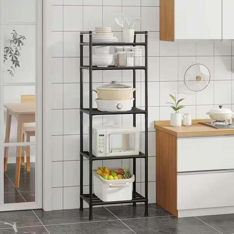 Metal Storage Rack, Multi-Layer Floor Standing Organizer, Space Saving Vertical Shelf for Kitchen Bathroom Microwave