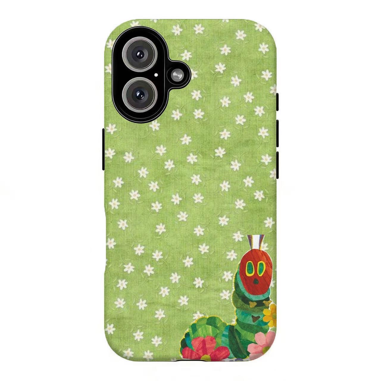 FL-Cute Caterpillar Green Gingham Star Phone Case For iPhone 11 12 13 14 15 16 17 Air Pro Max for Samsung S26 S25 S24 S23 S22 S21 Case,Gift for her/him