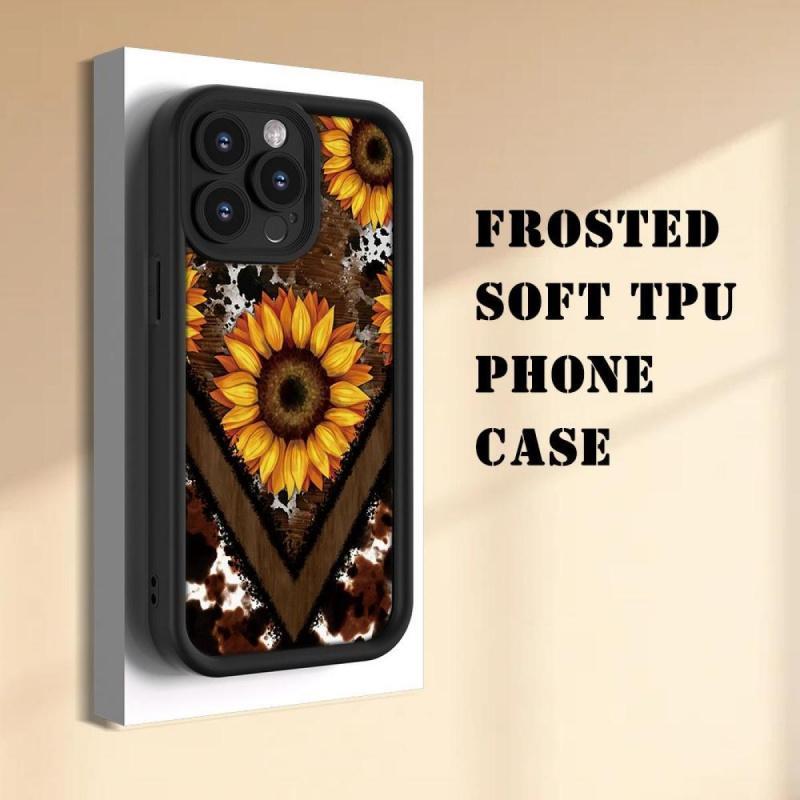 Creative - Western Leopard Print And Sunflower - for Iphone17/ 16/15/14/13/12/11 XS XR X Plus Pro Max - Black TPU Soft Case, Phone Accessories, Accessories Durable Protection