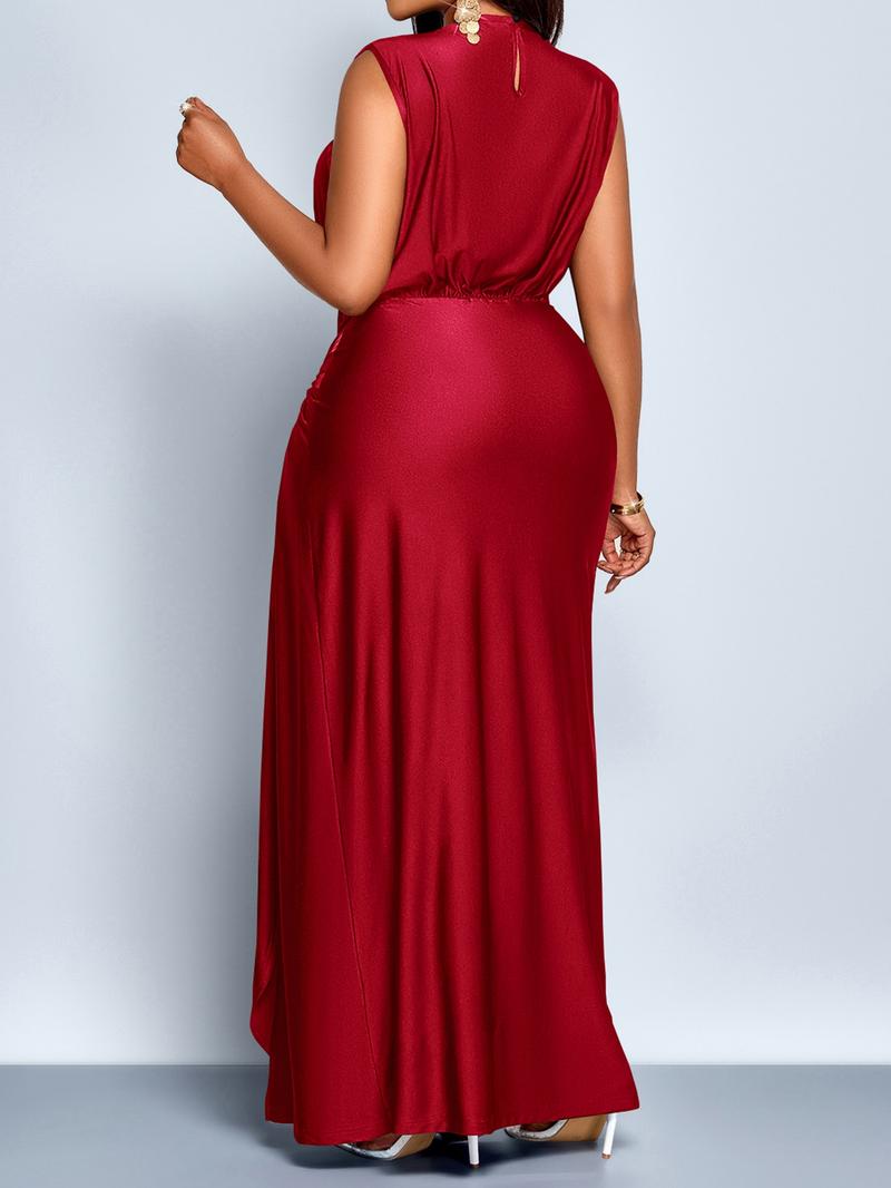 Elegant Casual Women's Plain Ruffle Dress, High Waist Fitted Sleeveless, Perfect for Evening Parties and Dates, All Seasons Fashion