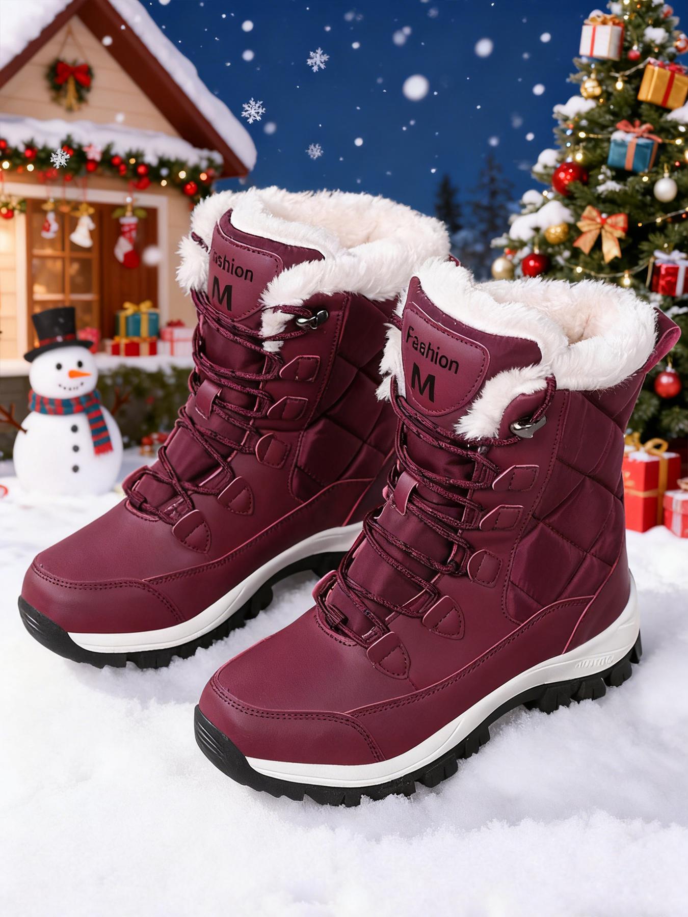 Women's Lace Up Hiking Boots, Sporty Warm & Non-slip Snow Boots for Outdoor Activities, Sports Shoes for Women