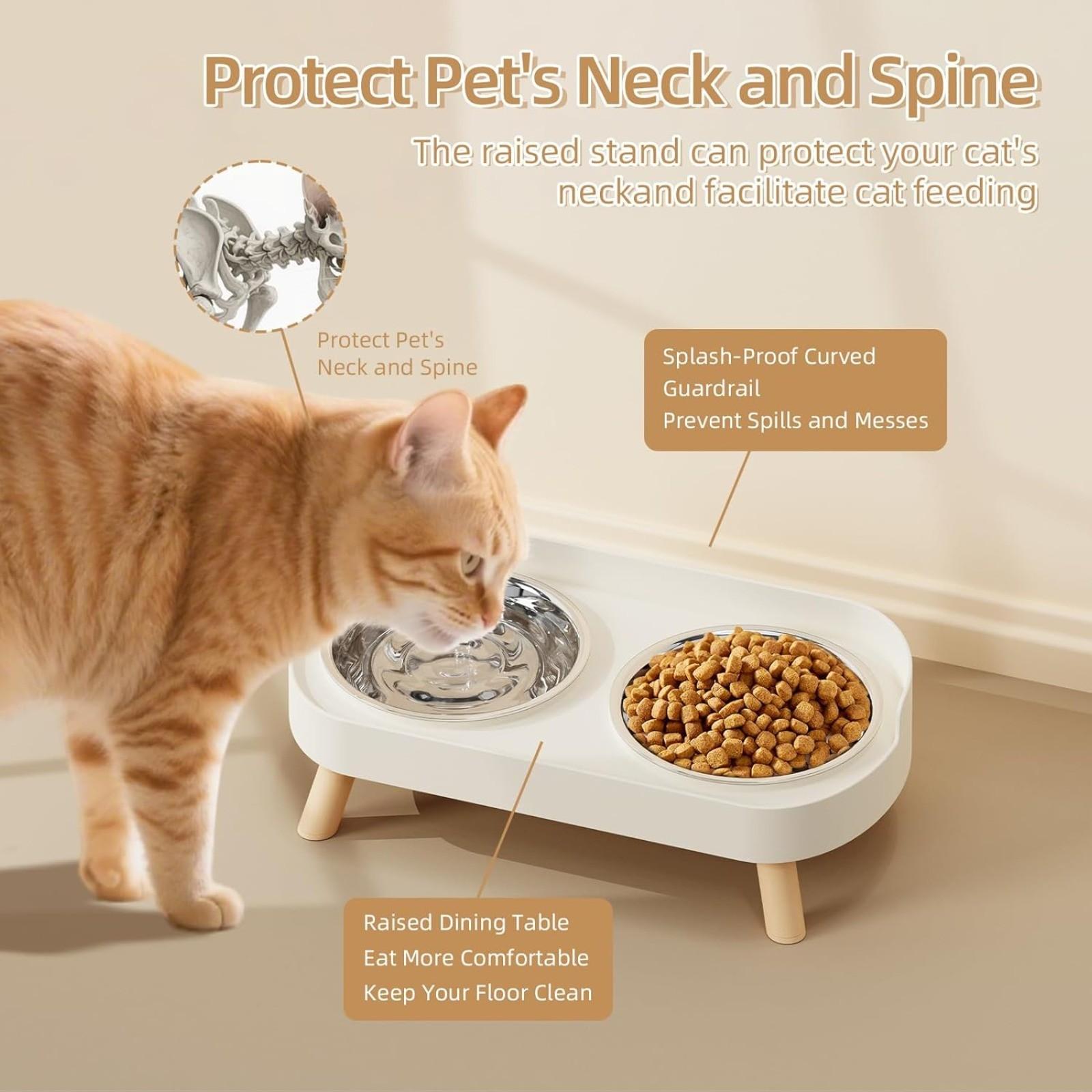 Anti-Tip Dual Bowl Cat Food Bowl, Large Capacity High Design, Universal for Cats and Dogs, Separated Feeding Water Bowls, Pet Essential