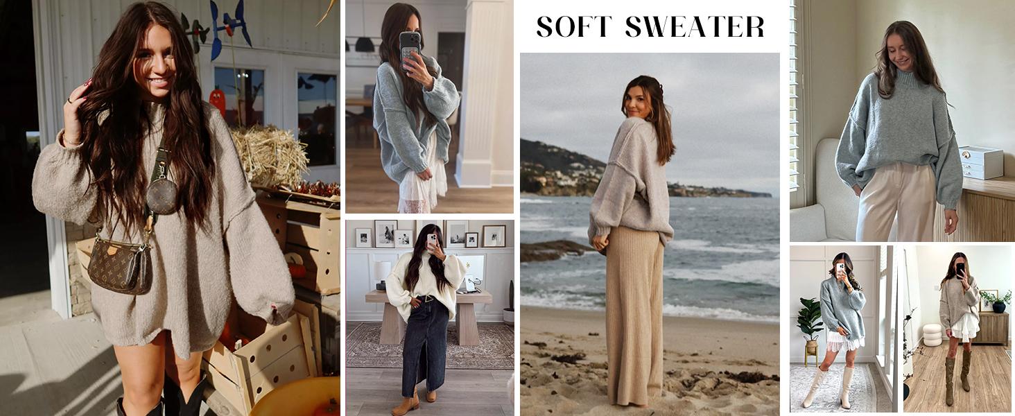 Saodimallsu Womens Oversized Sweaters Mock Neck Batwing Long Sleeve 2025 Fall Trendy Ribbed Knit Casual Tunic Chic Pullover