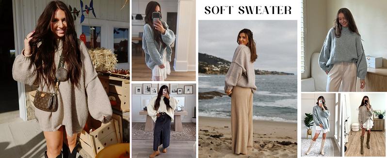 Saodimallsu Womens Oversized Sweaters Mock Neck Batwing Long Sleeve 2025 Fall Trendy Ribbed Knit Casual Tunic Chic Pullover