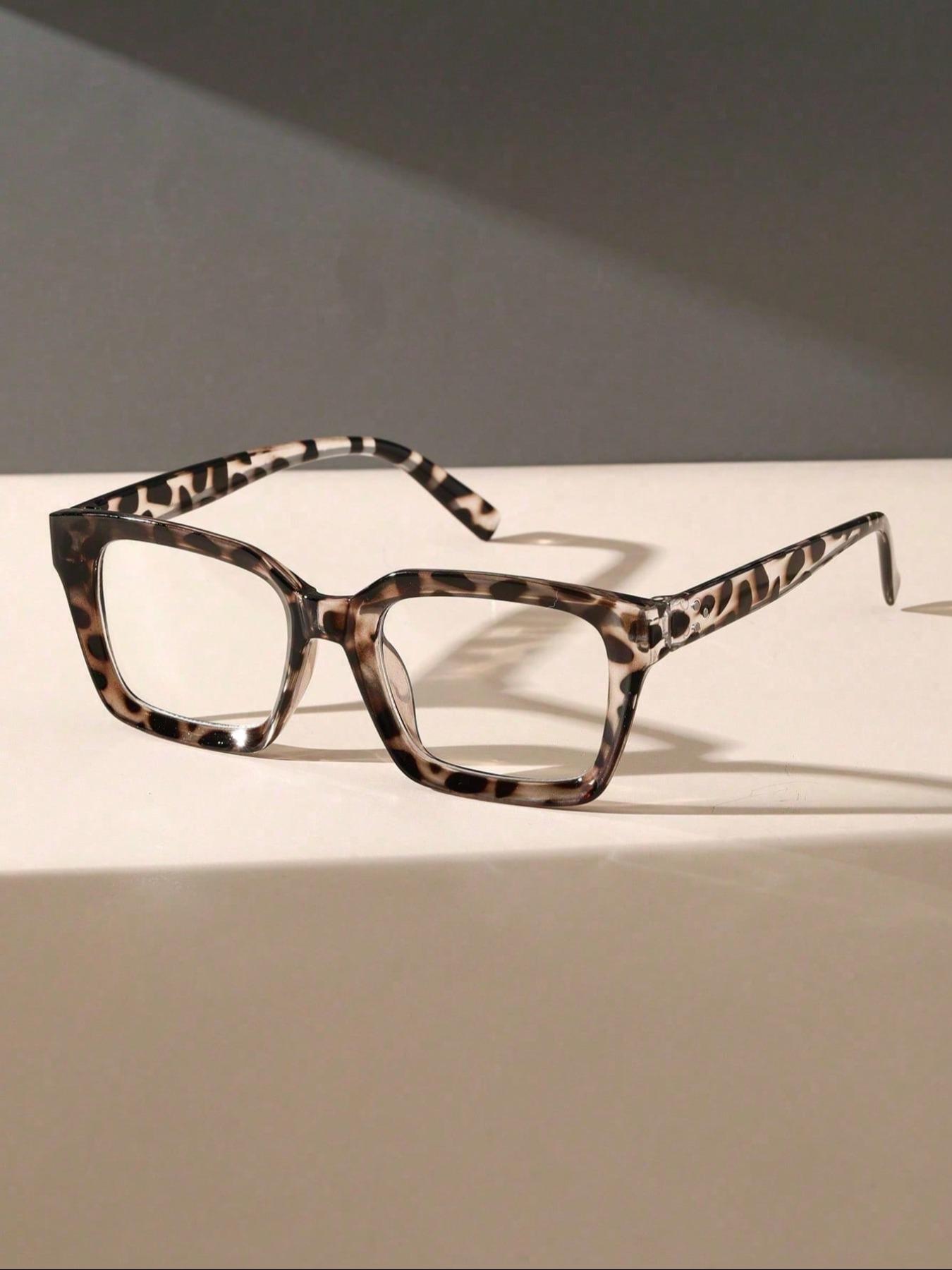 Women's Leopard Print Square Plastic Frame Blue Light Blocking Glasses, Anti Blue Glasses, Leopard Pattern Eyeglasses, Casual Stylish Glasses, Square Frames Glasses, Fashion Retro Transparent Lenses, Lightweight Comfortable, Square Frame Eyewear